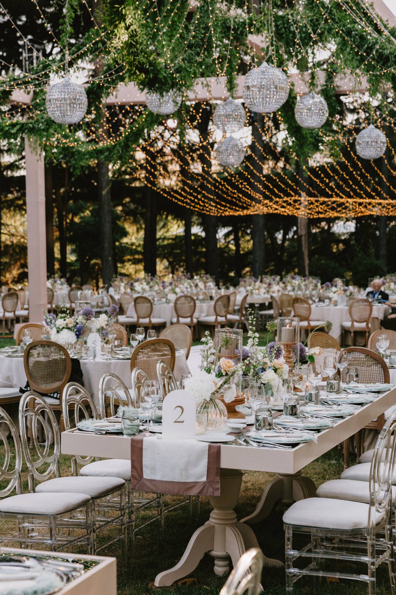 Garden reception under string lights